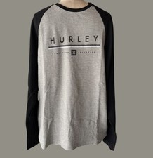 Hurley Men's Long Sleeve Logo Thermal Crew Neck Shirt Gray Black Sz Large