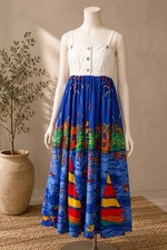 VTG Carole Little Sport M Dress Womens 8 Novelty Fishing Village Vacation Artsy