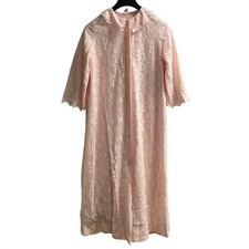 Vintage Robe Aolls Pink Satin Full Lace Trim Collared Long Feminine Couquette