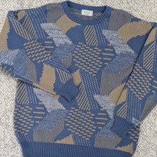 Vintage 90s Sears Mens Store Abstract Baby Blue Sweater Mens Size XL