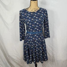 ALYA Size XS Scoop Back 3/4 Sleeve Floral Knit Fit & Flare Casual Mini Dress