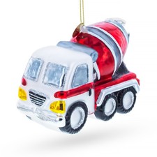 Striped Concrete Mixer Construction Vehicle Blown Glass Ornament