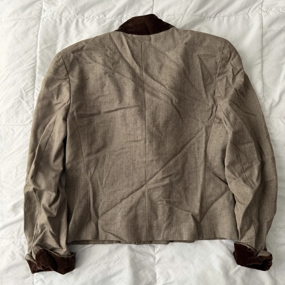 Traje Blazer Chaqueta 12 Vintage Christian Dior Para Mujer 100% Lana Marrón Tostado Terciopelo Foto 4 de 4