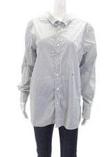 Hommegirls Womens Striped Button Down Shirt White Black Cotton Size Large
