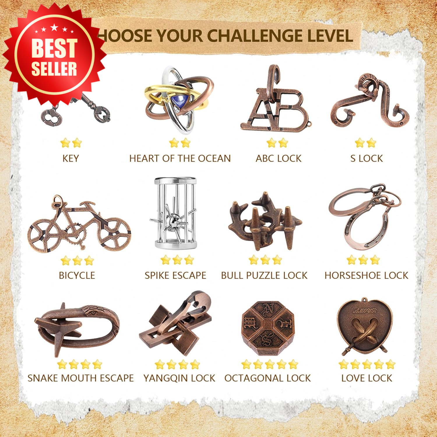 12 PC Metal 3D Brain Teaser Puzzles Set IQ Logic Game Adults Teens Gift US