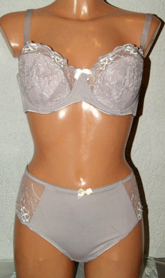 MIRIALE Lingerie ANGELA Höschen Slip & BH  SET 2 tlg. Stickerei hellgrau 85 D, L