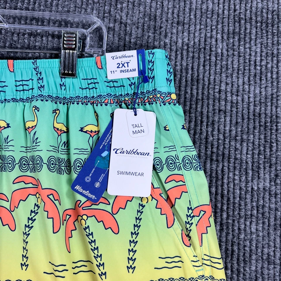 Caribbean Swim Trunks Shorts Mens 2XT Tall Green Orange Geometric Beach Pool New - Image 4 of 4