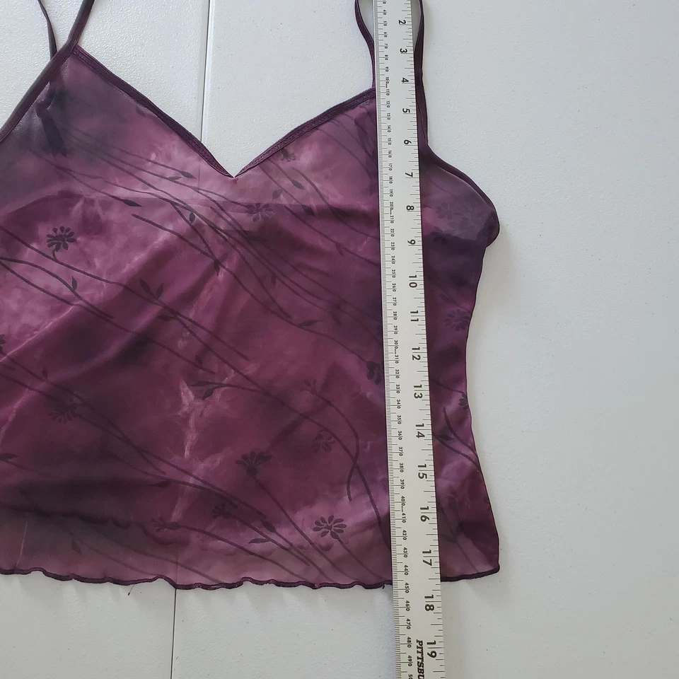 Camisola Y2K Fairy Grunge para mujer pequeña púrpura malla transparente correa de espagueti floral Foto 3 de 4
