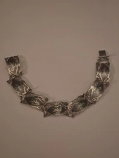 1940s Siam 925 Sterling Dancing Temple Goddess Bracelet 7” Vintage Nielloware
