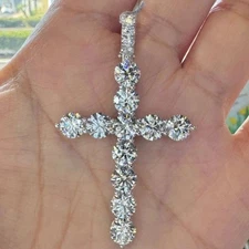 3.00Ct Round VS FG Lab Grown Diamond Religion Cross Charm Pendant 14k White Gold