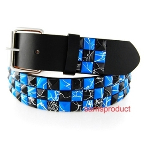 Pyramid Stud Snap On leather belt XL 40-44 Black & Blue Line