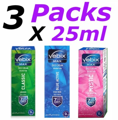 Vebix Max Deodorant Cream 7 Days Extra long Lasting Men, Women ( 3 Packs X 25ml)