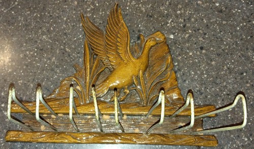 Duck Tie Holder Rustic Cabin Man Cave Dressing Area hand carved Wood vtg gift - Picture 2 of 5