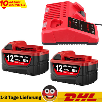 1-4pack Für Milwaukee 12.0Ah Akku Für M18 M18B5 18V XC Li-Ion 48-11-1860