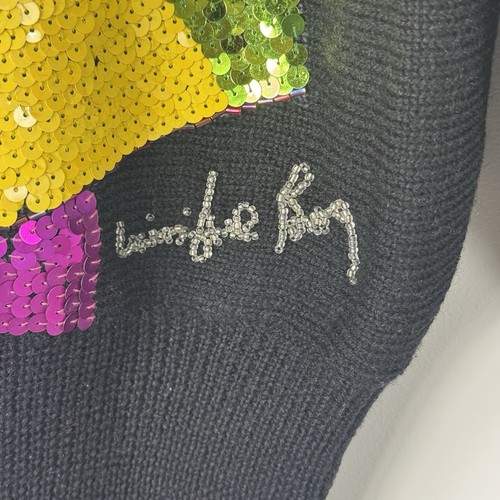 Vtg Neiman Marcus Semplice Cowl Sweater Black Wool Sequins Carousel Horse Small - Picture 8 of 15