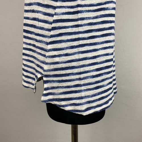 J. Jill Stretch S Blue White Striped Asymmetric Linen T-Shirt Top Slit Sides AU - Picture 6 of 12
