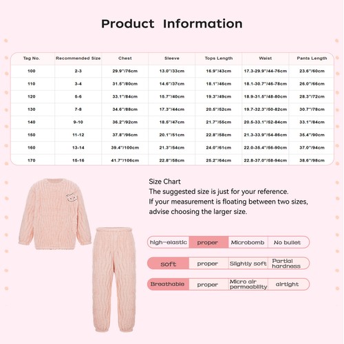 Kids Girls Tops With Pants Activewear Pajamas Set Warm Nightwear Flannel Cute - Picture 35 of 45