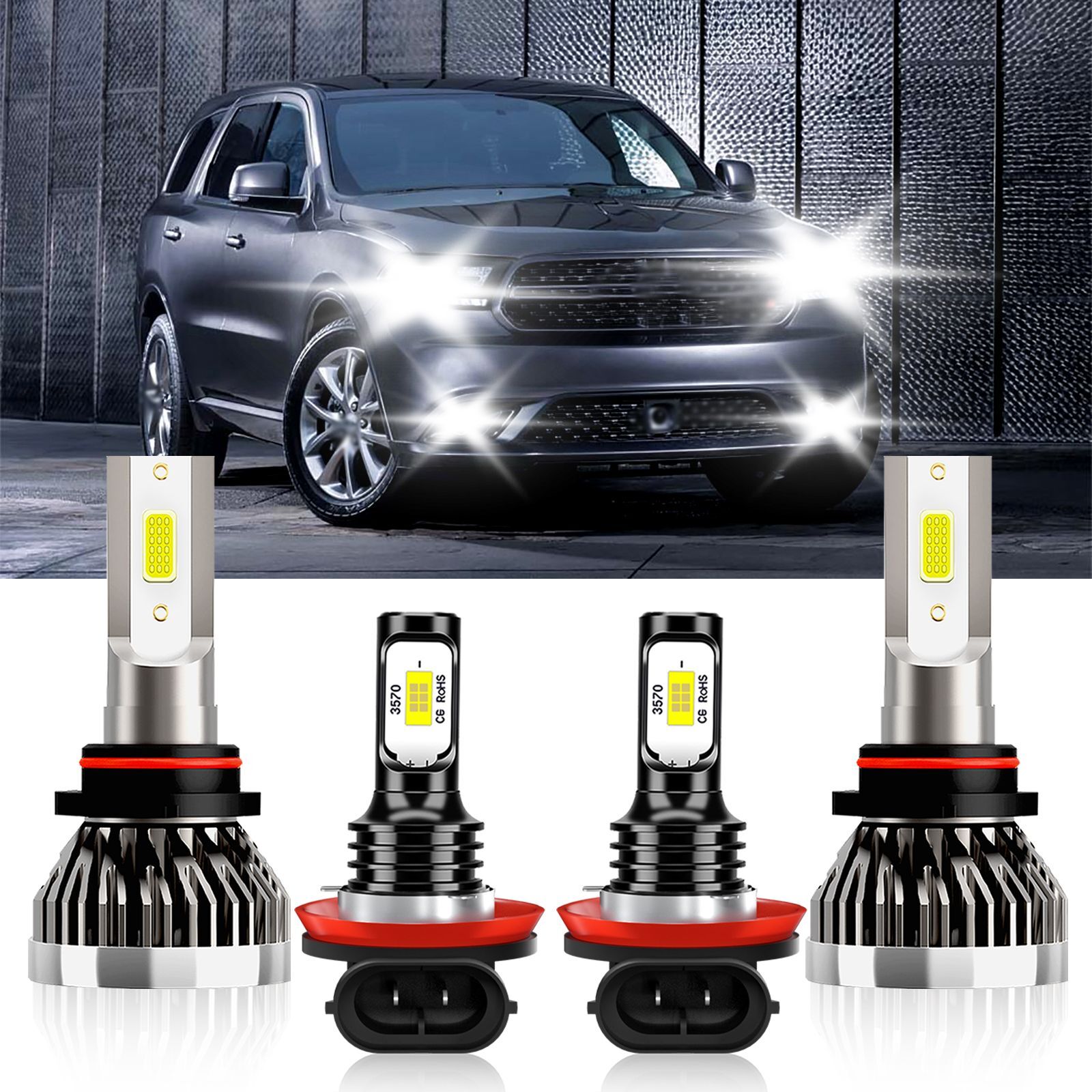 For Dodge Durango 2014-2015 4x Combo LED Headlight Hi Low Beam Fog Light Bulbs