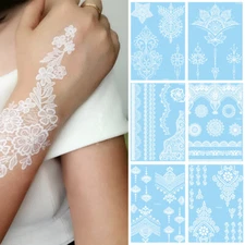 Waterproof Body Art White Lace Henna Tattoo Sticker Temporary Tattoo⊥