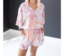 Shorts Romper Watercolor Pastel Medium Elastic Waist Drawstring NEW