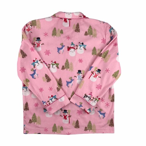 Nick & Nora Girls Size L 12 Snowman Flannel Pajama Top Pink PJ Top Winter Whimsy - Picture 3 of 10