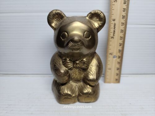 Vintage Arcana Yellow Brass Teddy Bear Bank New Never Used
