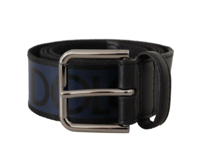 【美品】D&G ブラック ベルト DOLCE & GABBANA Belt Blue Black Logo Print Cintura Silver