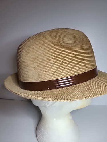 Biltmore VTG light brown corduroy fedora hat with leather belt size 7 1/8 - Picture 5 of 8