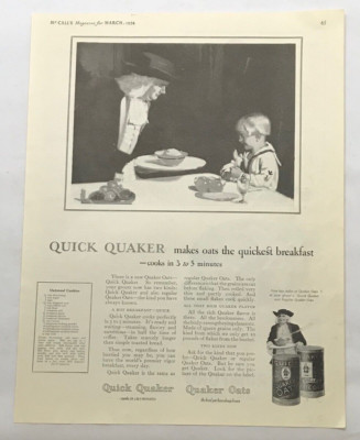 1924 Quaker Oats Cereal Print Ad Young Boy In Sailor Uniform Cookies Recipe