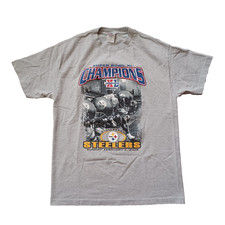 Vtg Pittsburgh Steelers T Shirt Mens L Gray Super Bowl XL Champions Graphic 2006