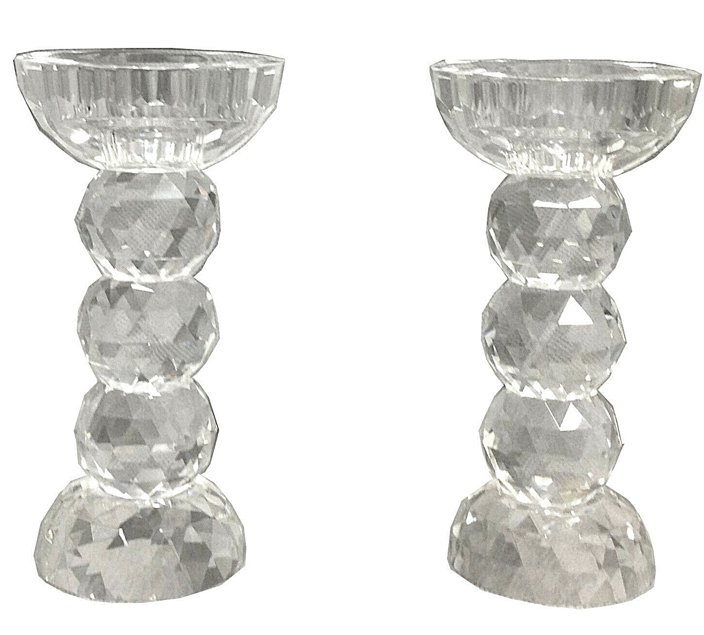 Amlong Crystal Faceted Round Crystal Candle or Tea Light Holder, set of 2