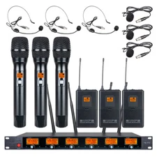 Wireless Microphone System UHF 6 Channel Pro Audio 3 Handheld 3 Headset Lavalier