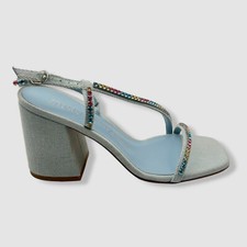  575 Stuart Weitzman Women's Blue Soiree Crystal 85 Block Sandal Shoes Size 6.5