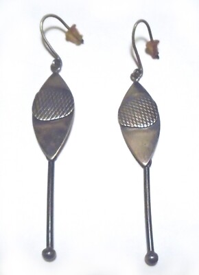 Vintage JANE DIAZ Vintage MODERNIST 925 Sterling Silver 3'' EARRINGS Signed