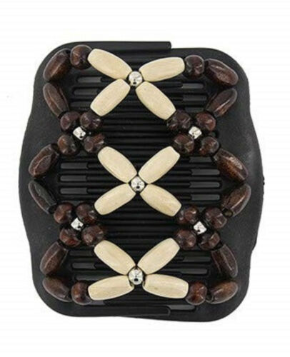 6-pack Decorative Elastic Double Hair-Combs w/ Wood Beads (Hair Accessories) - Picture 6 of 7