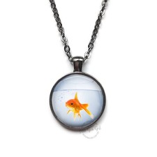Gold Fish in a Bowl Orange Fishbowl Pendant Necklace or Key Chain Charm