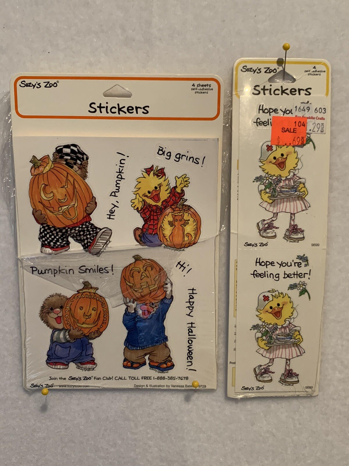 VTG Suzy's Zoo Sticker Sheets Halloween Holiday  Pumpkins Get Well Nurse