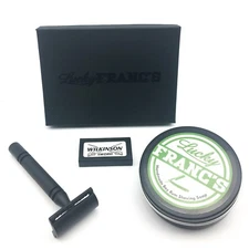 Black Double Edge Safety Razor w/ Sandalwood shave soap and 5 blades gift set