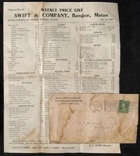 Swift & Co. Bangor, ME Meats & Dairy 1910 Price List & Cover (#1) Knowlton*