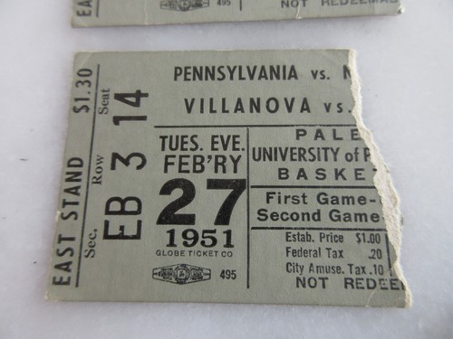 T13 1950/51 PENNSYLVANIA NCAA Basketball Ticket Stub CCNY POINT SHAVING SCANDAL - Picture 3 of 4