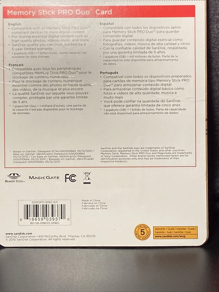 HTF NEW 8gb Sandisk Sony Video Camera Memory Stick Pro Duo Card X 2 16GB Total - Image 4 of 4