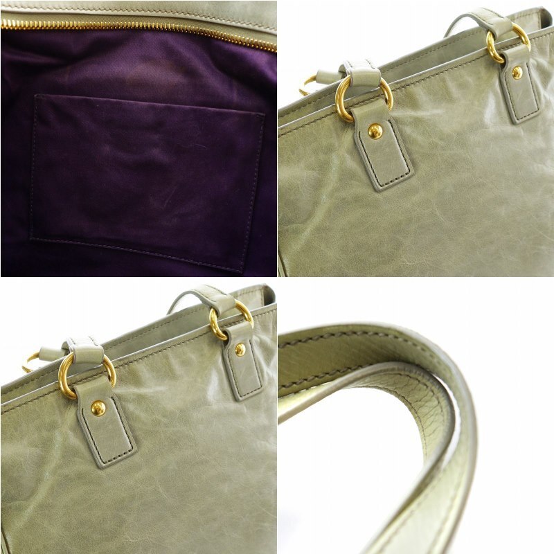 Miu Miu tote bag handbag leather cowhide logo light green eBay