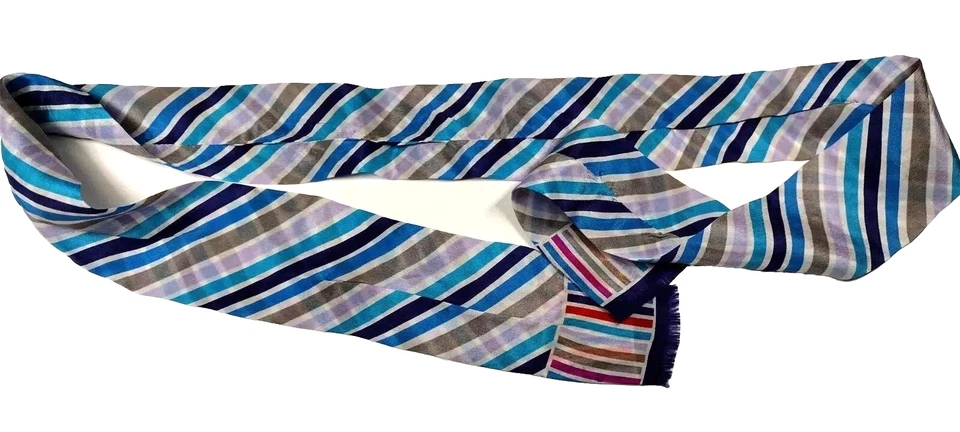 Bufanda delgada arco iris azul seda rayas tonos azules años 80 dandy moño corbata para el cuello Foto 2 de 4