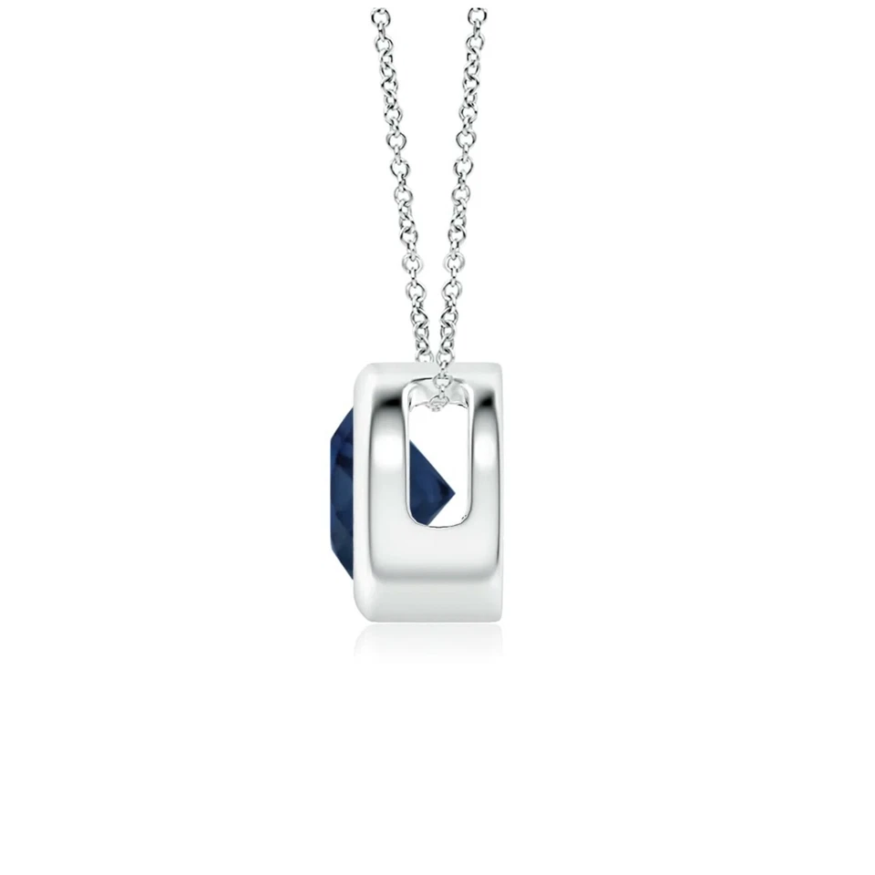 1.25 ct. Genuine Blue Sapphire Solitaire Bezel Pendant in Sterling Silver - Image 2 of 2