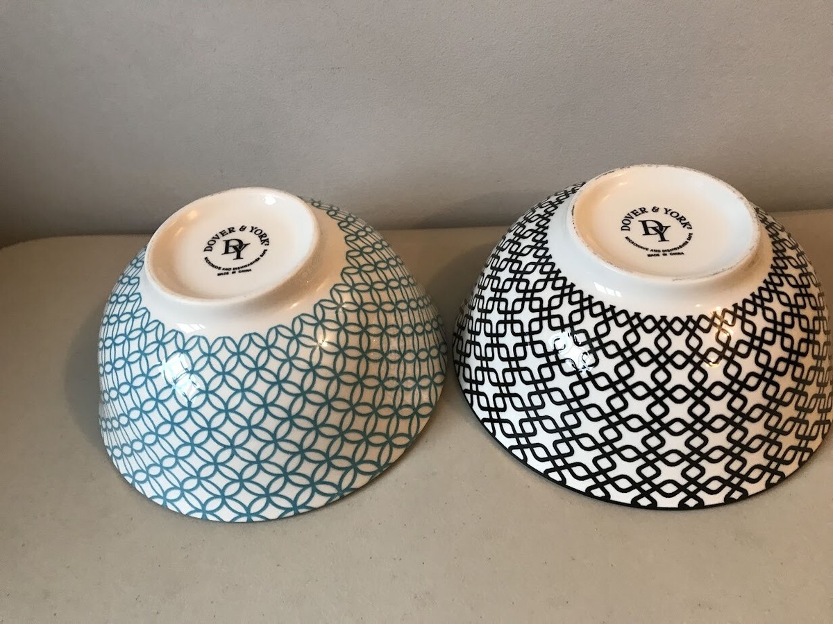 2 Dover and York 6 Inch Ceramic Bowls Red White Black 2 Dover and York 6 Inch Ceramic Bowls Red White Black