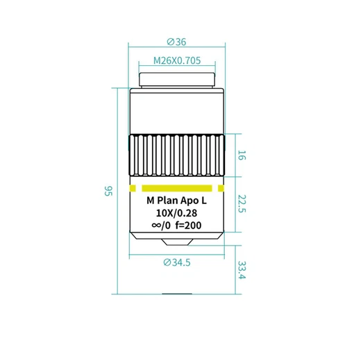Obiettivo microscopio metallurgico M26 95 mm visibile LWD M Plan APO 2X-50X - Foto 18 di 30