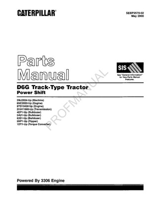 Caterpillar Cat D6G Track Type Tractor Power Shift Parts Catalog Manual SEBP2579