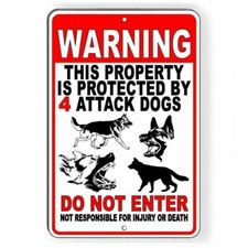 Warning Sign Protected By Attack Dogs Do Not Enter Security Metal Shepherd