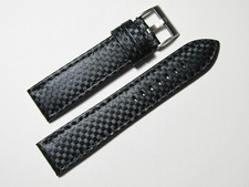 18mm Hadley-Roma MS847 Black Carbon Fiber Leather Black Stitch Watch Band Strap