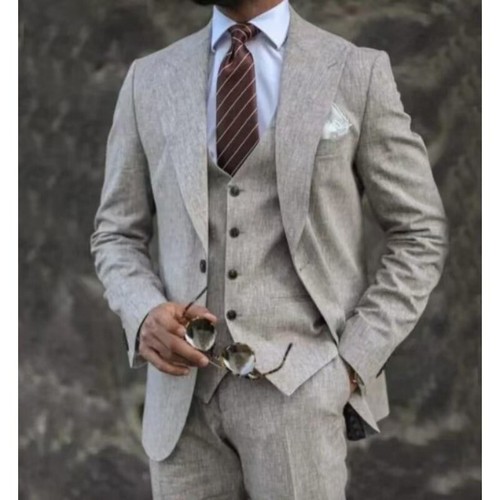 New Men's Collar Suit Banquet Party Wedding Coat Pants Vest Suits Groom's 3pcs - Picture 12 of 24